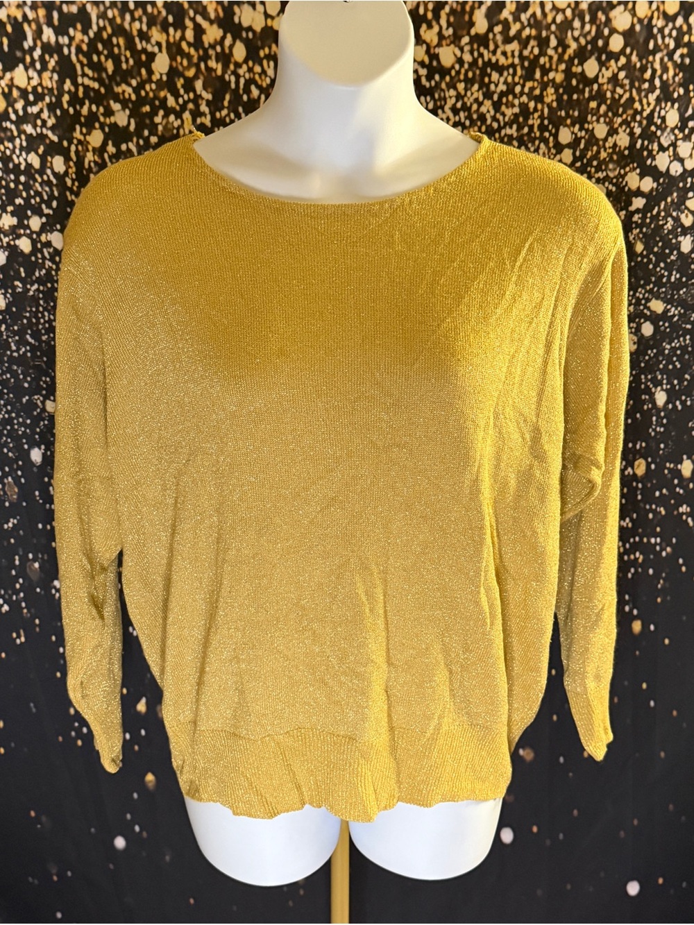 Dress Barn Metallic Gold Scoop Neck Sweater